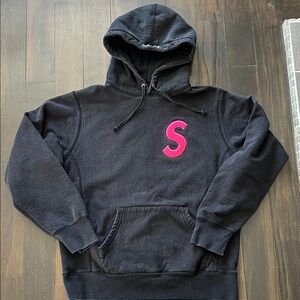 Supreme Black Hoodie with Pink 'S' Patch